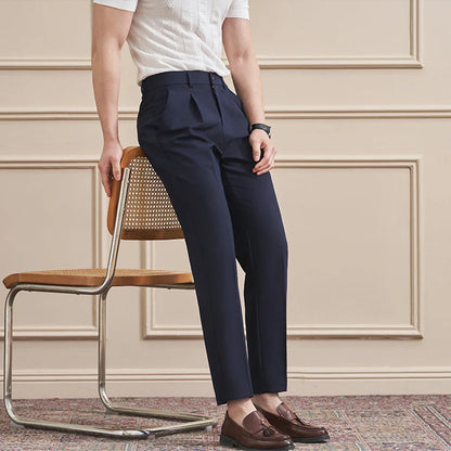 High Quality Men's Business Casual Slim-Fitting Suit Pants, Classic Solid Color Straight Work Trousers