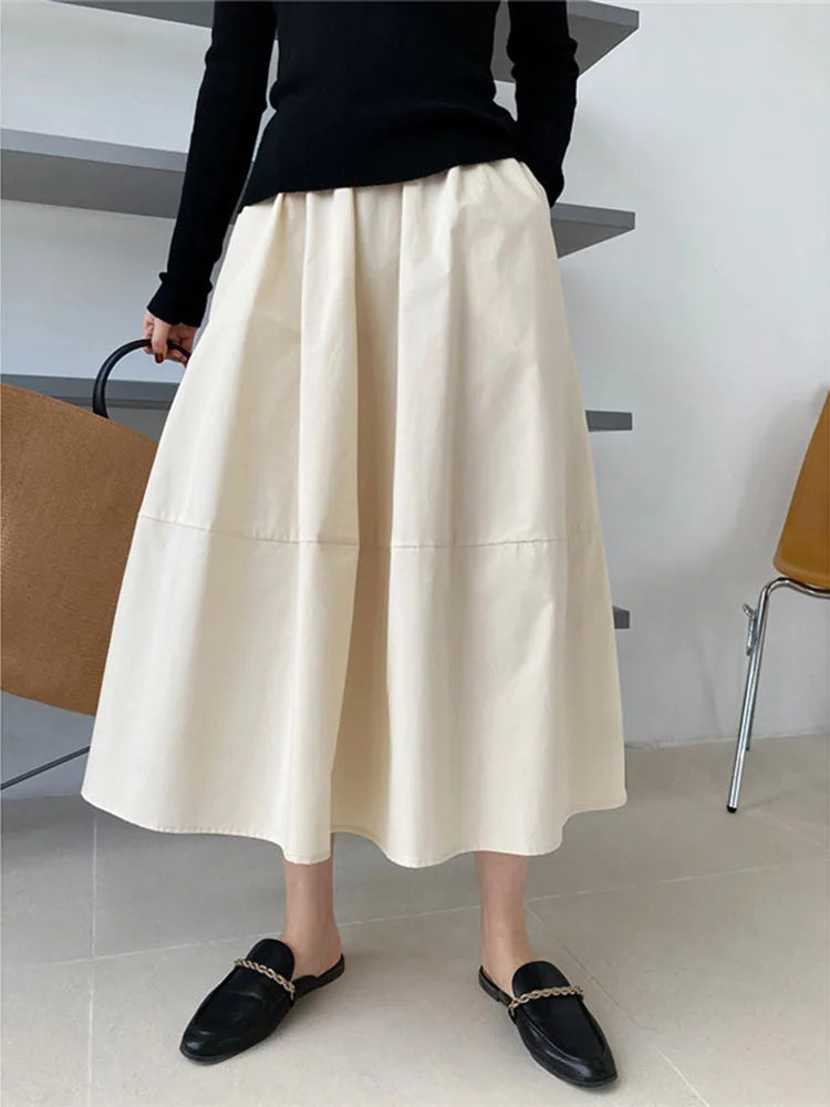 2024 Spring Autumn High-waisted Fluffy A-line Vintage Skirt Elastic Waist Large Swing Umbrella Skirt Retro Clothes