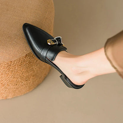 2025 French Style Genuine Leather Sandals Women Covered Toe Butterfly Knot Party Dating Sandals Office Ladies Pumps