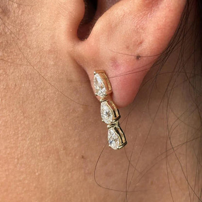 3-Stone Pear Cut Real Moissanite Diamond Drop Earrings for Women 925 Sterling Silver Waterdrop Dangle Earring with Certificate