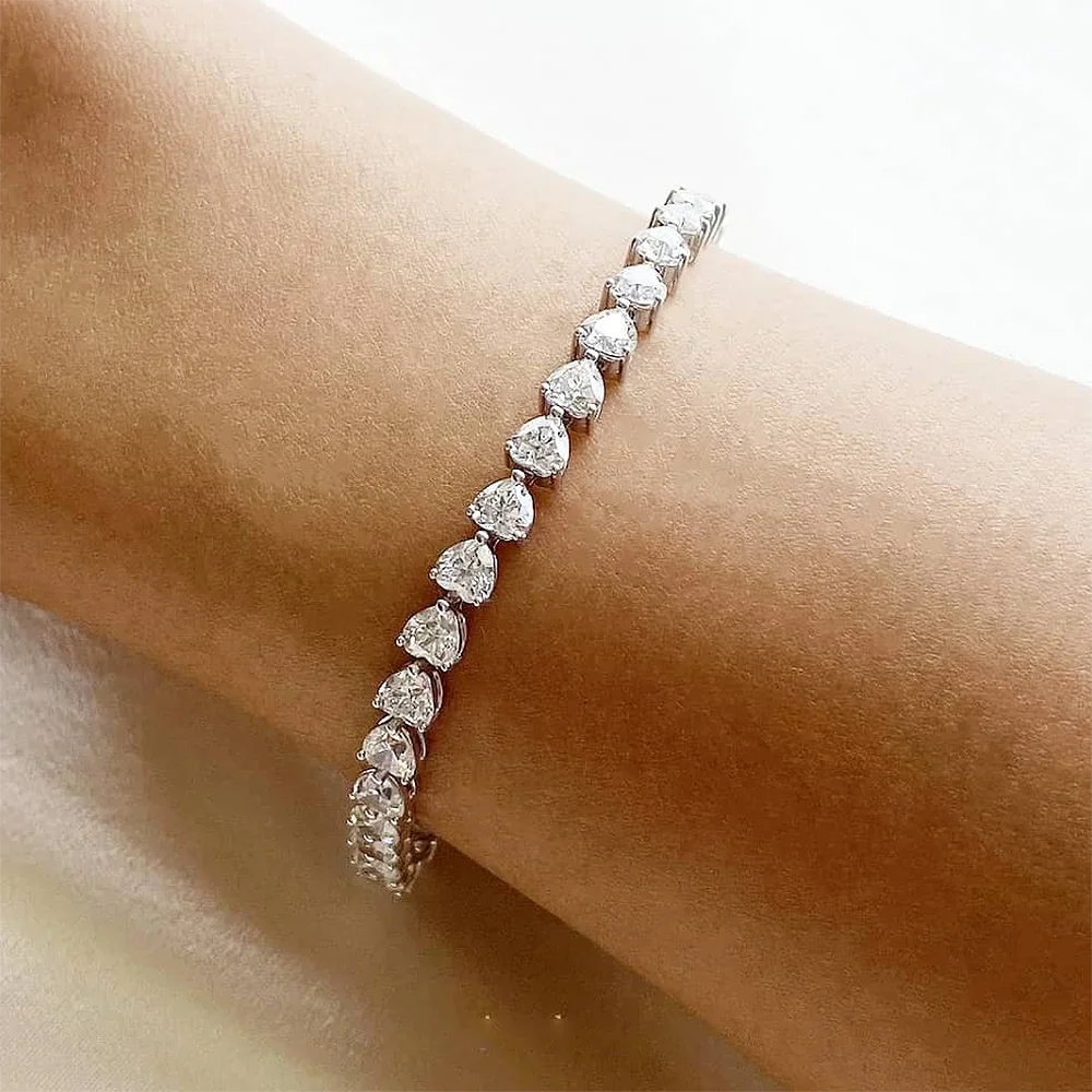3/5/6.5mm Heart Cut Moissanite Tennis Bracelet with Certificates 925 Sterling Silver Sparkling Diamond Bracelets for Women