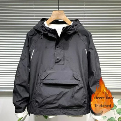 Spring Season Men Workwear Large Pull-on Hat Clip-on Chest Bag Cover Headwear Casual Loose Jacket Trendy