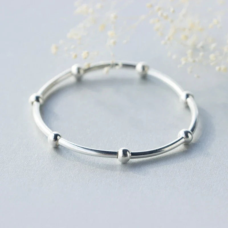 925 Sterling Silver Beads Fashion For Women Adjustable Silver Bracelets Bangles for Women Sterling Silver Fine  Jewelry