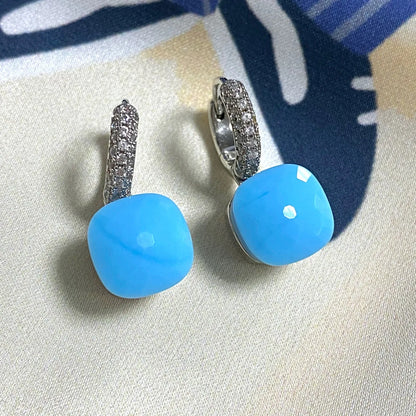 Classic Candy Color Earrings Inlay Transparent Zircon 27Colors Crystal Earrings Platinum Plated Fashion Jewelry For Women
