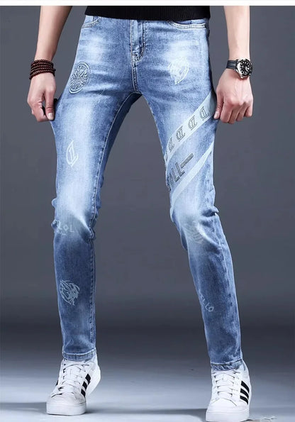 Spring and Autumn New Classic Fashion Elastic Fit Ankle Pants for Men - Casual Slim Fit Retro Sport High-Quality Denim Jeans