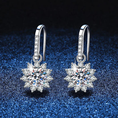 1ct Moissanite Earring 925 Sterling Silver with White Gold Plated Hoops Drop Flower Earring for Women Wedding Jewelry