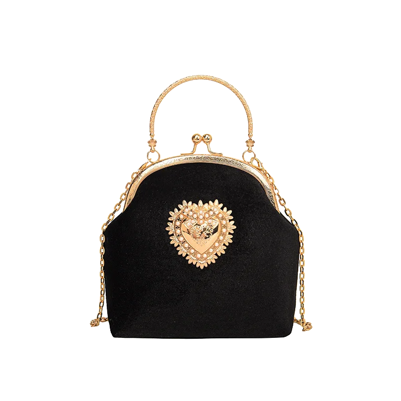 Velvet Frame Heart Dinner Hand Bags Diamonds Chains High Quality Shoulder and Crossbody Bags for Women 2024 Fashion Hot Sale