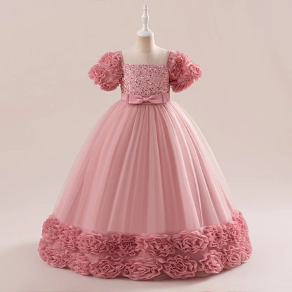 Summer Flower Girls Party Dress Elegant Tulle Bridesmaids Wedding Princess Dresses Girl Gala Birthday Evening Christmas Costumes