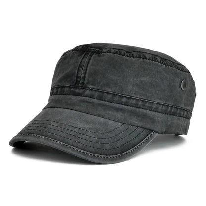 Denim Army Cap Men Washed Cotton Bucket Hat Spring Fall Headpiece Flat Top Adjustable Peaked Visor Hats Trucker Hats
