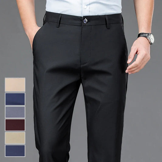 Mens Dress Pants Stretch Smart Fomal Pants Men's Trousers Black Blue Suit Pants Spring Summer Wedding Pants