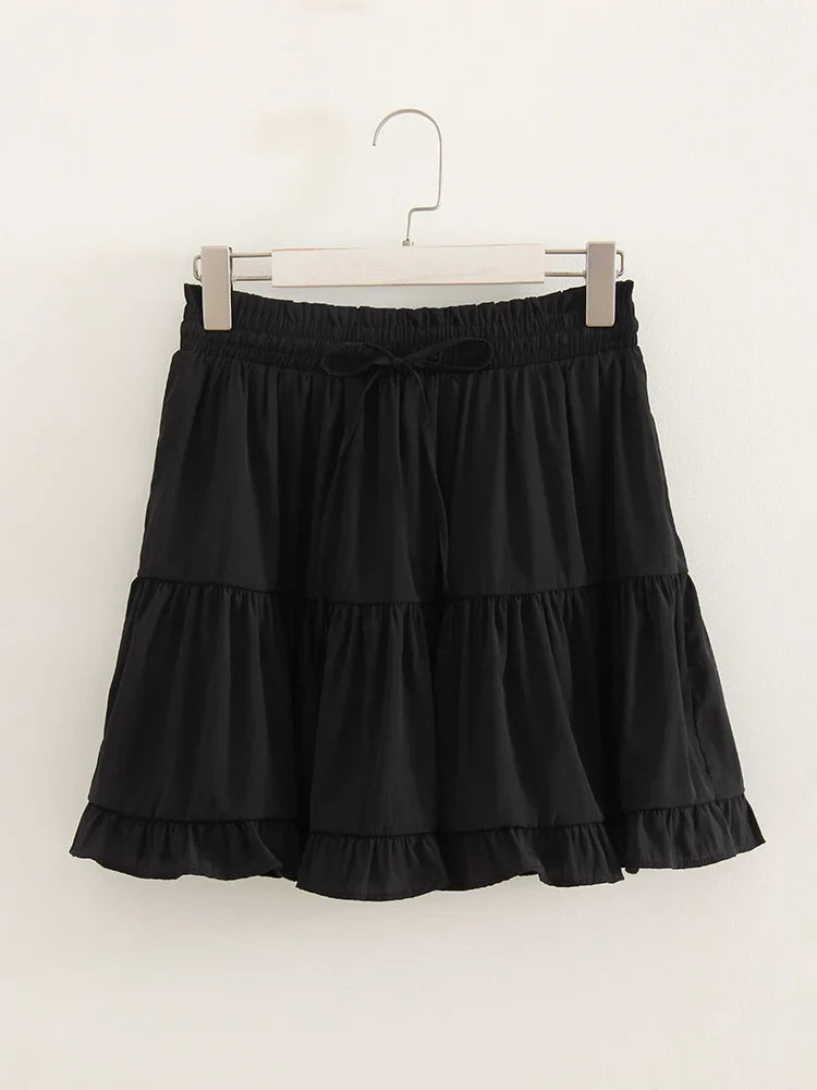 Black Mini Skirts For Women Ruffles High Waist A Line Solid White Skirt Ruffle Short Women's Skirts With Shorts Inside Summer