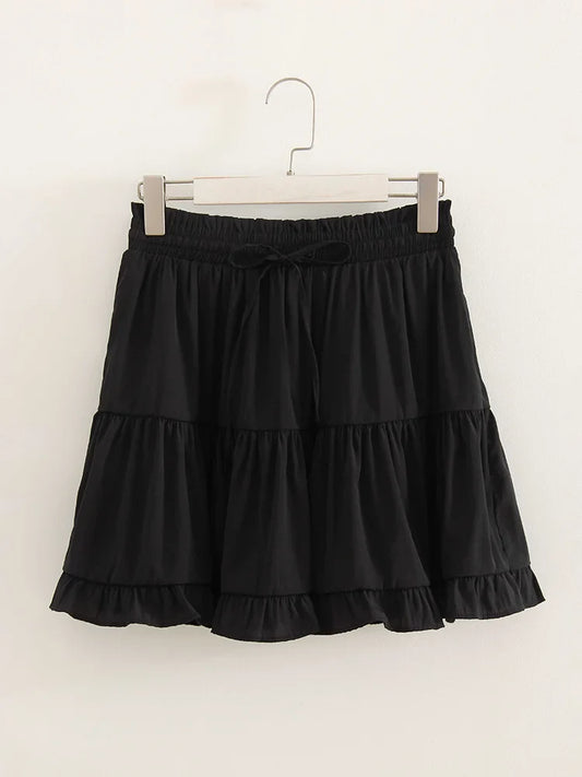 Black Mini Skirts For Women Ruffles High Waist A Line Solid White Skirt Ruffle Short Women's Skirts With Shorts Inside Summer