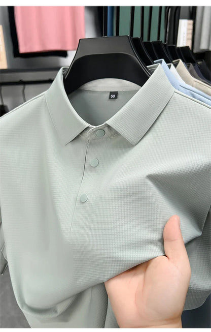 Summer Short Sleeve T-Shirt - Premium Jacquard Spandex, 7A Antibacterial, Seamless, Contrast Color, Split Hem, Wrinkle-Free Polo
