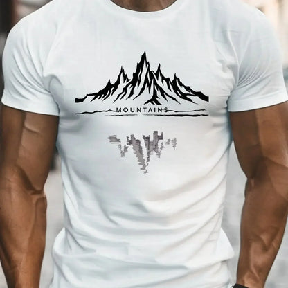 Summer New Men's Casual Short Sleeve 3D Mountain Graphic T Shirt for Men Outdoor Breathable Sports T-shirt Street Man Clothes