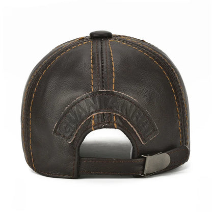Men Real Cowhide Leather Earlap Caps Male Fall Winter 100% Real Cow Leather Hats New Casual Real Leather Outdoor Baseball Cap