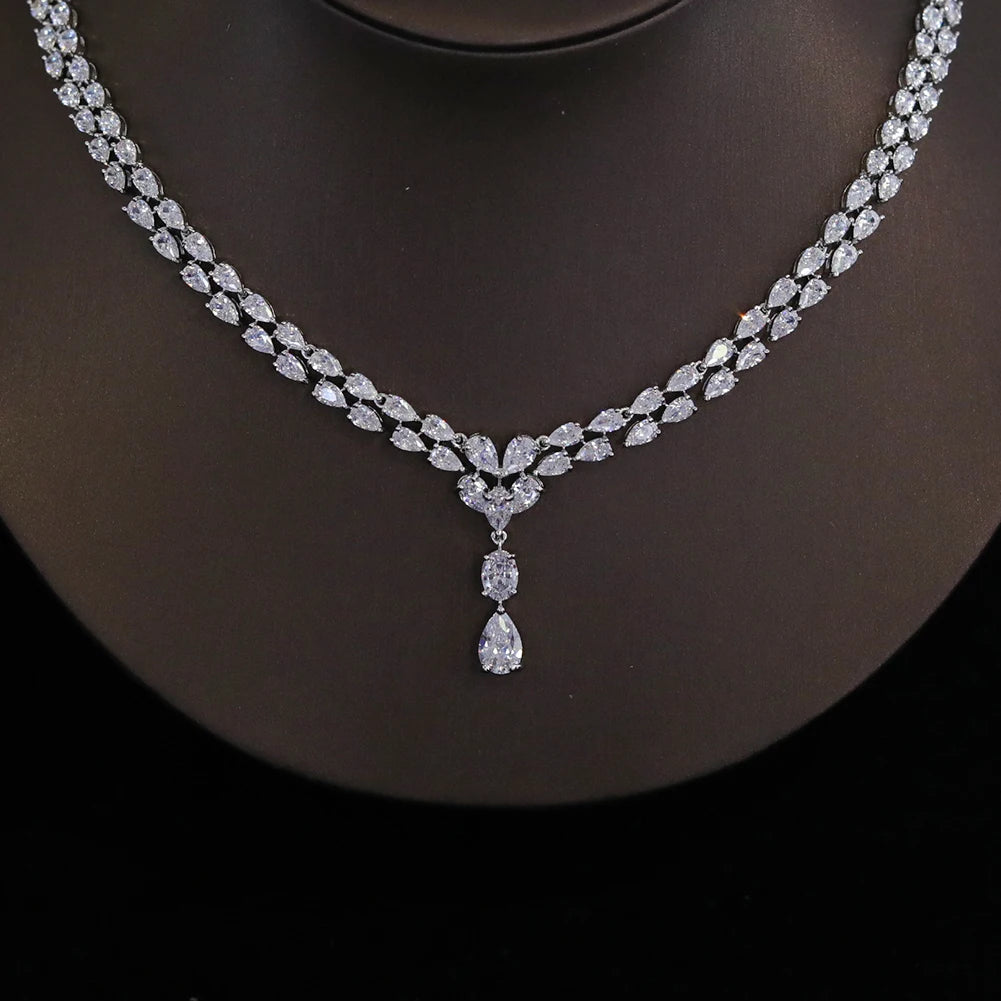 New Design Luxury Cubic Zirconia Water Drop Necklace Earrings Set for Women High Quality Wedding Party Dress Jewelry