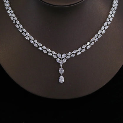 New Design Luxury Cubic Zirconia Water Drop Necklace Earrings Set for Women High Quality Wedding Party Dress Jewelry