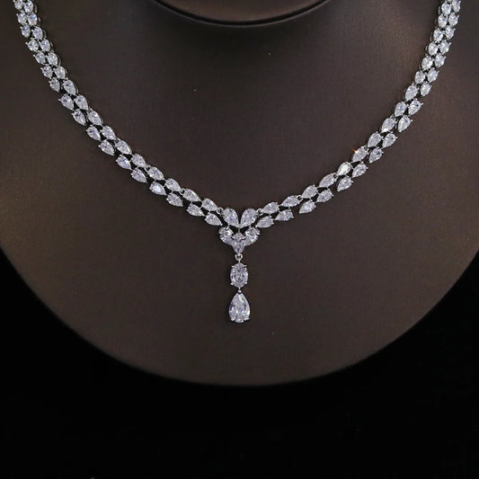 New Design Luxury Cubic Zirconia Water Drop Necklace Earrings Set for Women High Quality Wedding Party Dress Jewelry