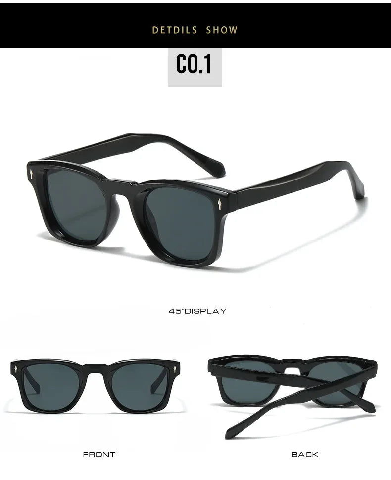 Retro Rivets Square Sunglasses Women Fashion Gradient Shades UV400 Men Green Black Sun Glasses