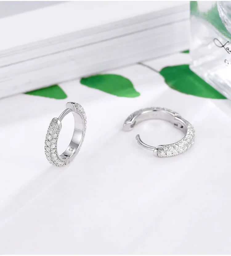 Luxury Designer 0.8cttw D Color Full 1mm Moissanite Hoop Earrings S925 Sterling Silver Earring For Women Party Fine Jewelry