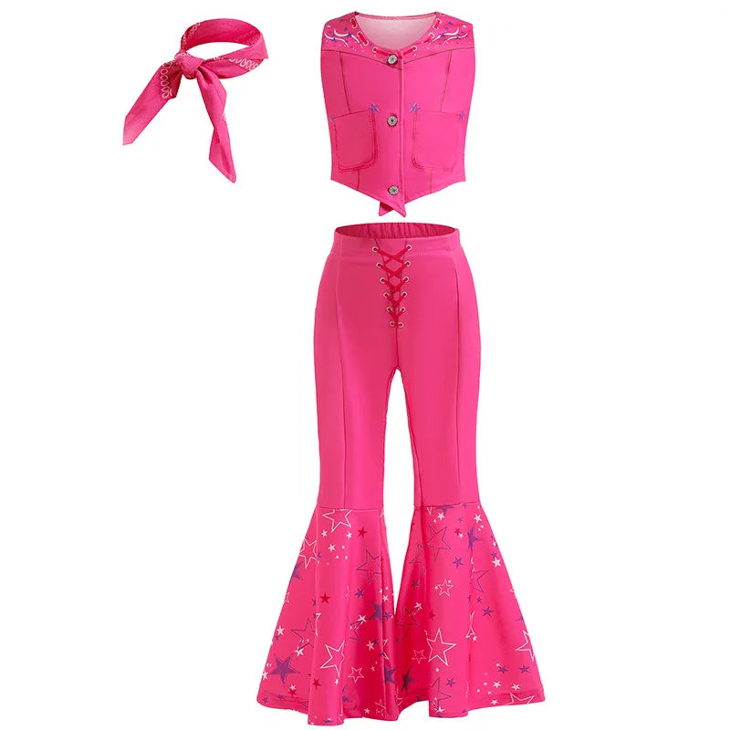 Movie Barbier Halloween Girls Cosplay Costume Peach Princess Dress Vintage Rose Top+Pants+Scarf Street Punk Set Party Clothes