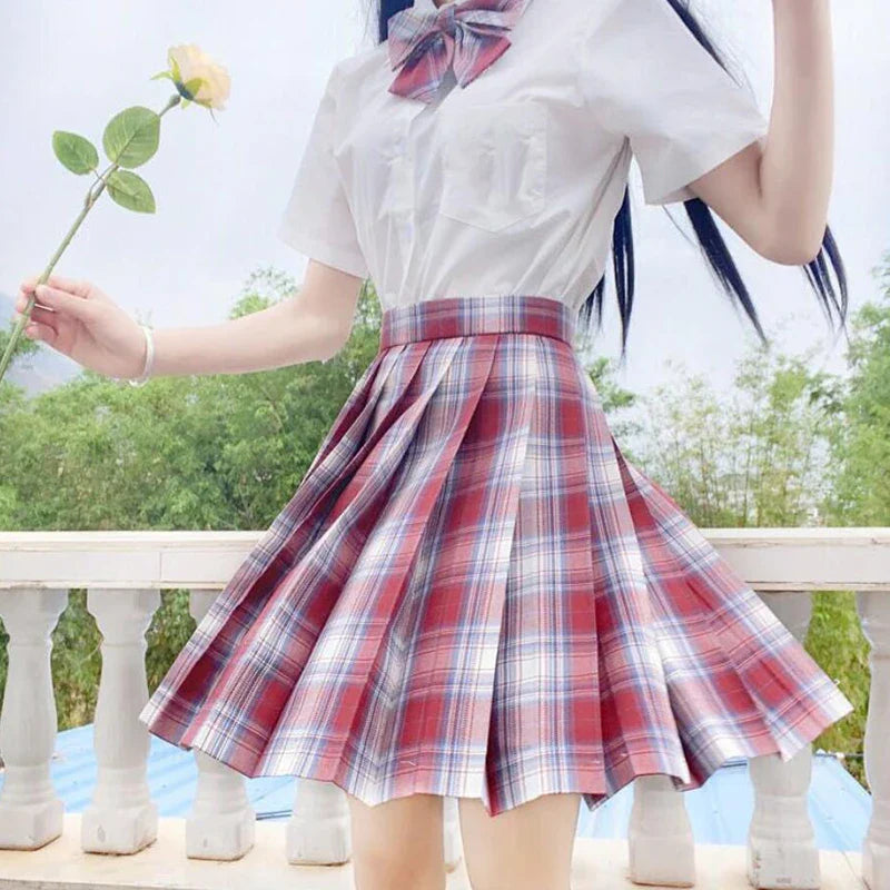 Plaid Women Pleated Skirt Bow Knot Summer High Waist Preppy Girls Dance Mini Skirt Cute A Line Harajuku Sexy Japan Faldas