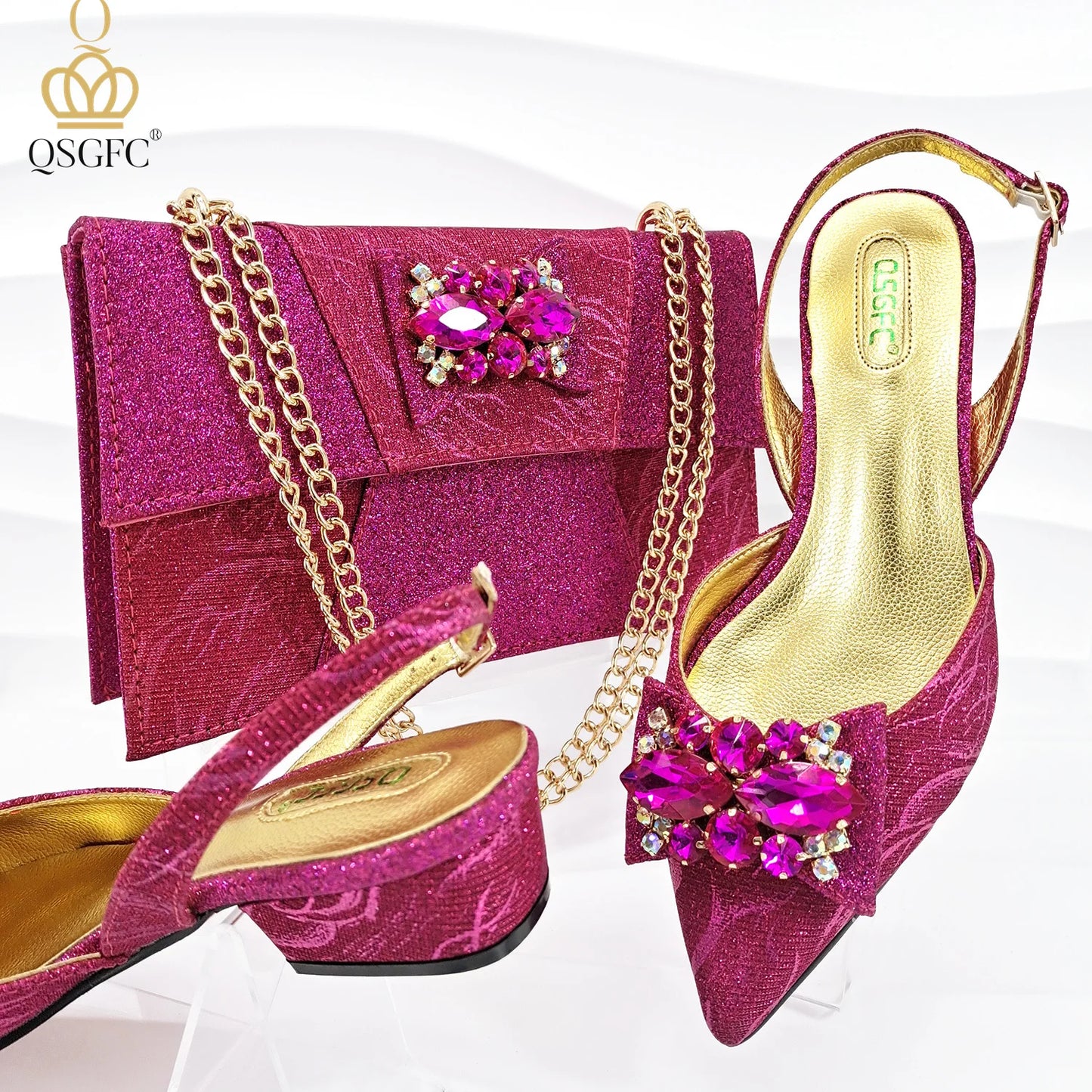 Italian Design Elegant Evening Shoes And Bag Set African Crystal Comfortable Shoes And Capacity Bag Commuter Women's Shoes
