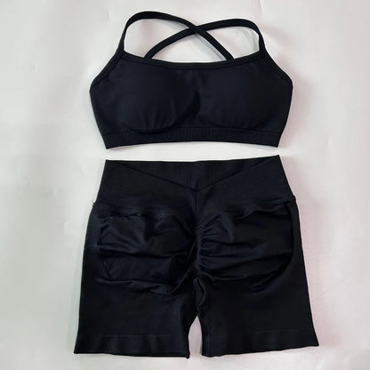 2 Pieces Set For Woman Clothes Seamless Scrunch Yoga Shorts Set Backless ktp Sports Bra Fitness Workout Top Gym Set Outfits