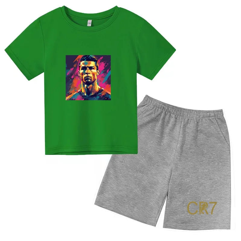 Summer Kids Ball Wear Creative Pattern Football Set T-shirt + Shorts Boys Girls 3-13 Years Old Sports Quick Drying T-shirt Set