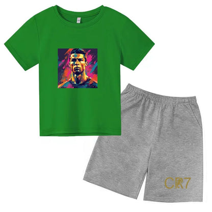 Summer Kids Ball Wear Creative Pattern Football Set T-shirt + Shorts Boys Girls 3-13 Years Old Sports Quick Drying T-shirt Set