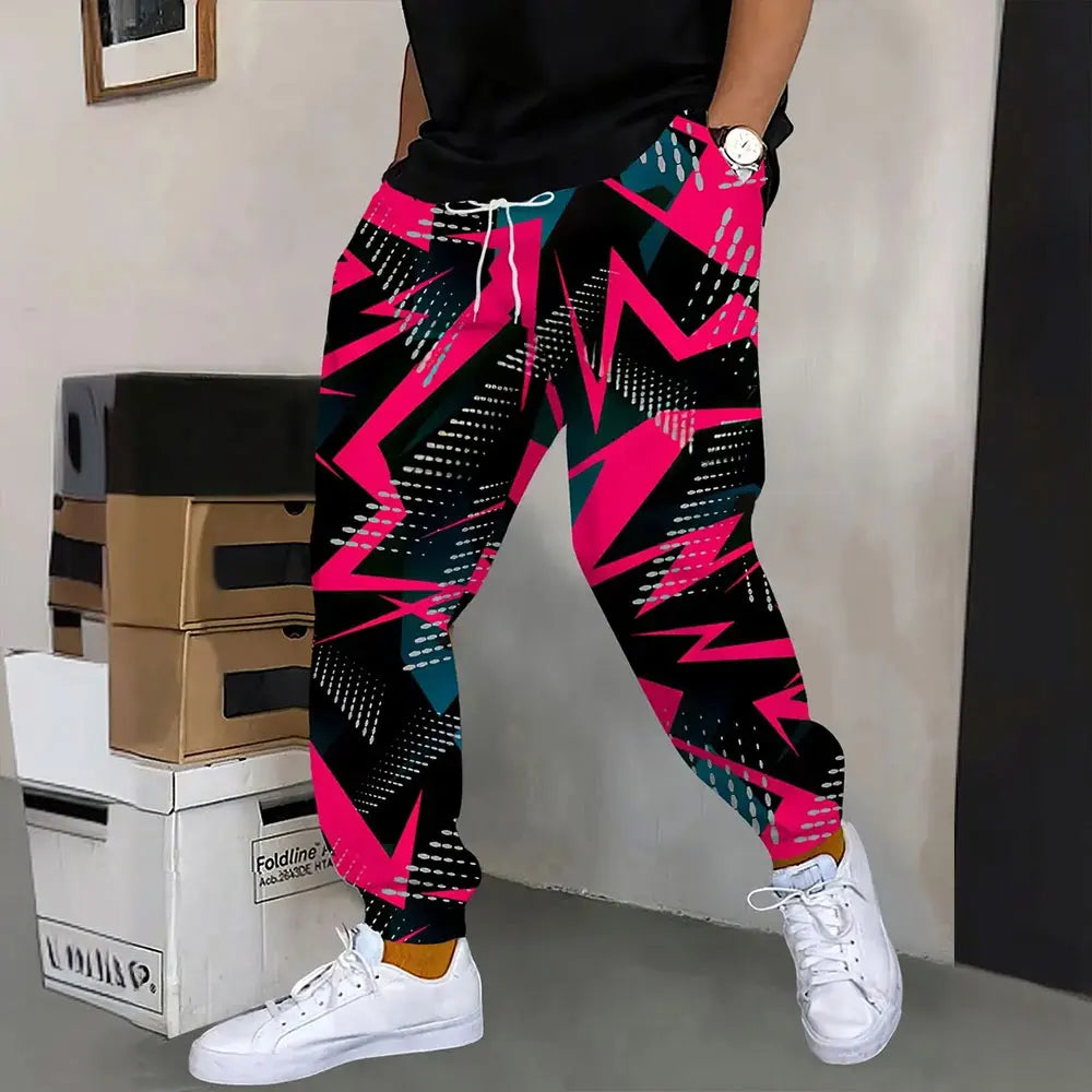 Men's Sweatpants Retro 3D Square Printed Sweatpants Men's Loose Pocket Drawstring Sweatpants Winter Thick Warm Sweatpants