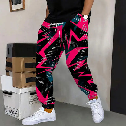 Men's Sweatpants Retro 3D Square Printed Sweatpants Men's Loose Pocket Drawstring Sweatpants Winter Thick Warm Sweatpants