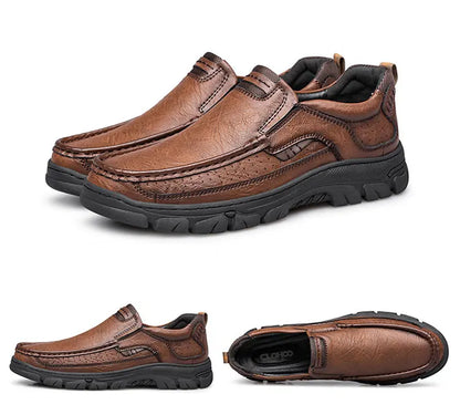 Men's Casual Loafers Handmade Breathable Leather Shoes with Thick Rubber Sole Comfortable Footwear Classic Hand Sewn Seams