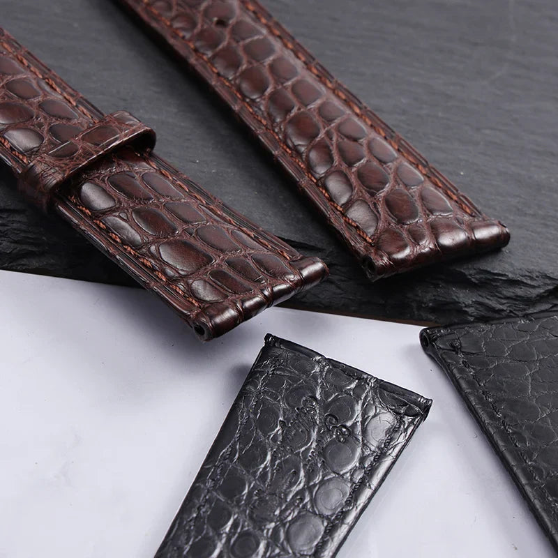 High quality Two-sided Crocodile Skin leather watch strap Butterfly clasp 19mm 20mm 21mm 22mm men metal Watchband soft bracelet