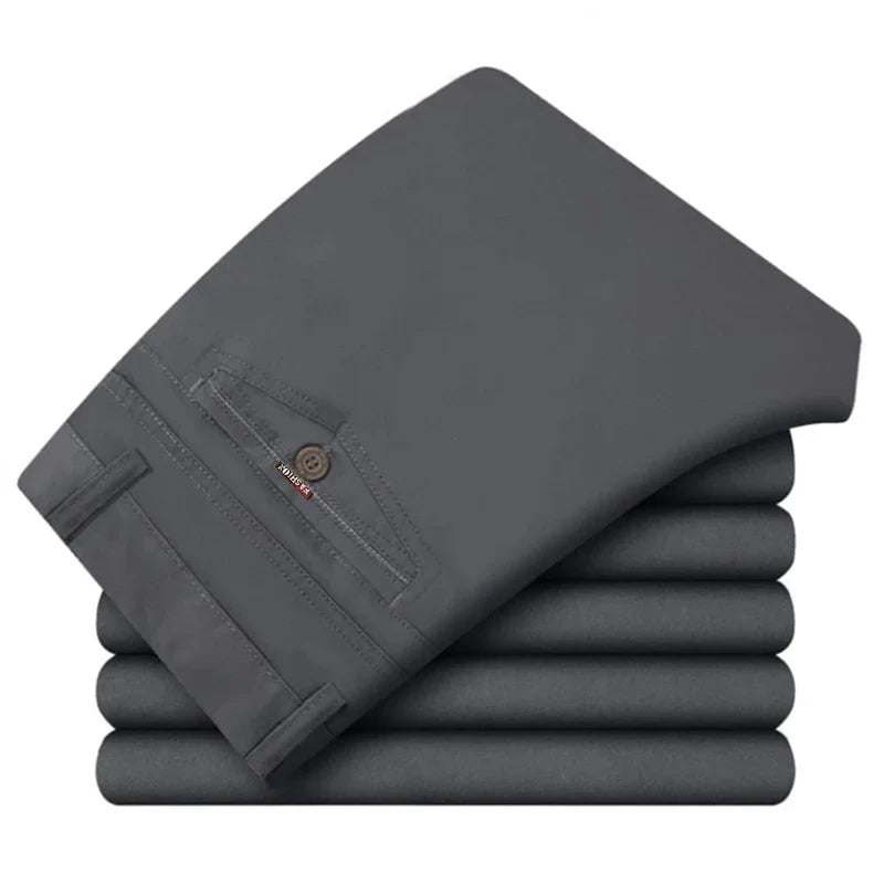 100% Cotton Men's Casual Pants Summer Autumn Fashion Solid Black Khaki Gentle Men Business Long Trousers Brand Smart Suit Pants