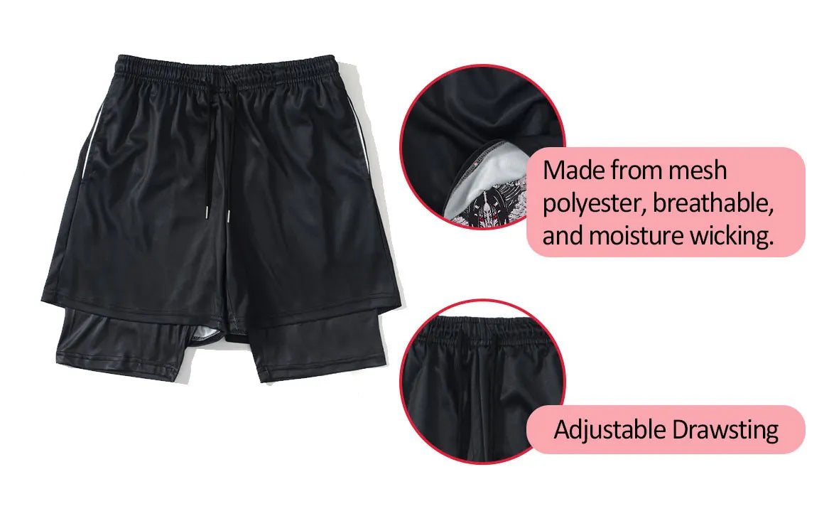 Men's Running Tracksuit Anime Print Training Fitness Sportswear Set Compression Leggings Sport Gym Performance Shorts Rash Guard