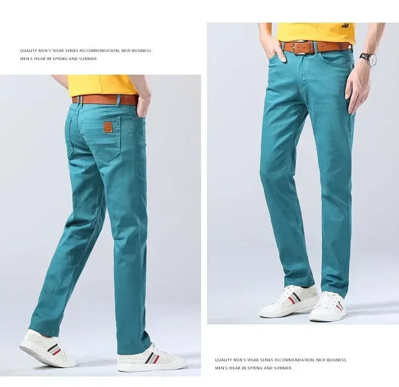 Autumn Jeans Men's New Brand Clothing Fashion Stretch Denim Pants Straight Trousers Male Red Lake Blue Yellow Trousers