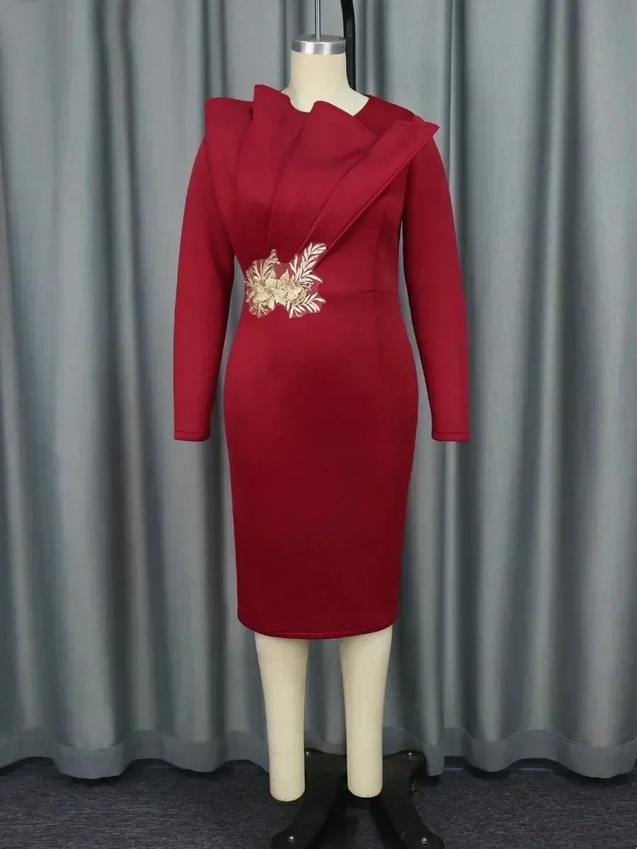 Elegant Church Dresses for Women Party Bodycon Long Sleeves with Lace Appliques Sheath Classy Occasion Africa Wedding Guest