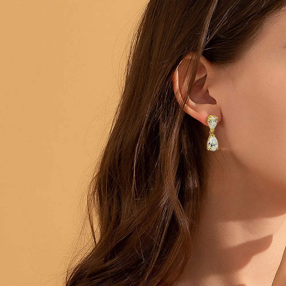 D VVS1 Pear Moissanite Drop Earrings for Women GRA Certified Diamond Solid s925 Silver Plated 18k Gold Wedding Earring
