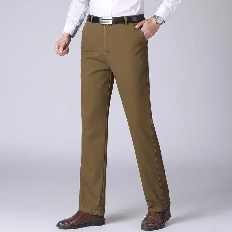 Men's Classic 100% Cotton Summer Thin Pant Autumn Thick Casual Bland High Waist Trousers Business Office Cargo Pants GOZBKF