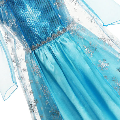 Elsa Dress Cosplay Princess Dress Light Blue Long Sleeve Sequin Children Dresses Carnival Party Evening Dress Dress For Girls