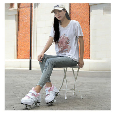 Children Wheels Shoes Roller Sneakers With 4 Wheels Skates Adult Runaway Parkour Deformation Shoes For Women Men Youth Kids Gift