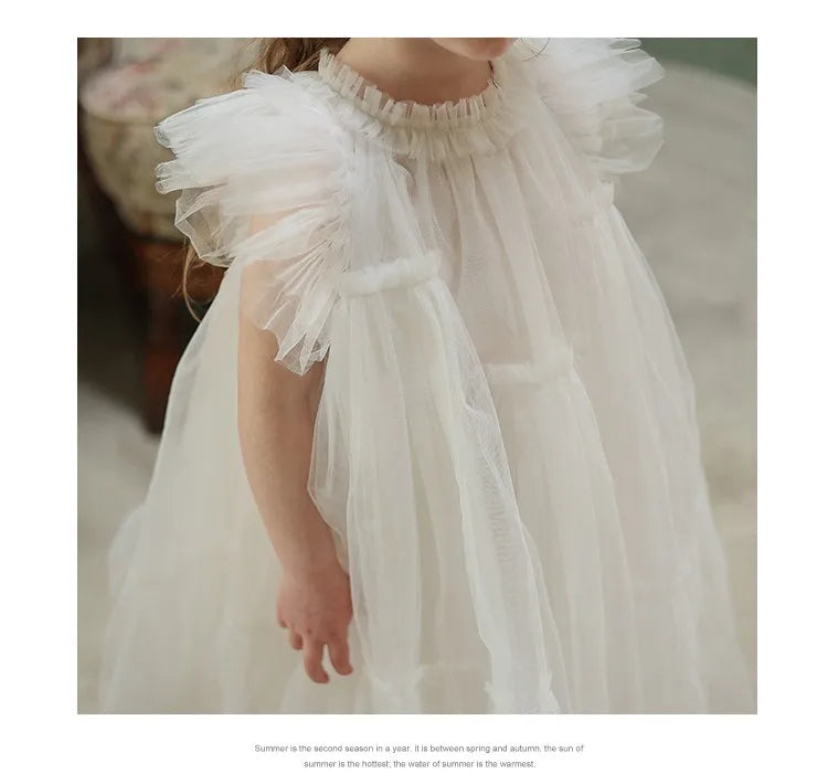 Girls Handmade Splicing Fluffy Gauze Princess Dress Summer New Foreign Dresses Party Dress for Kids Girl