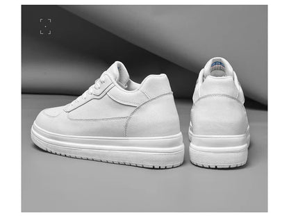 Novos sapatos masculinos invisíveis para aumentar a altura, sapatos esportivos de 6 CM-8 CM-10 CM, sapatos esportivos de couro branco para homens, tamanhos ampliados 36-46