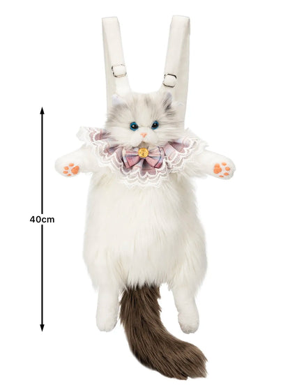 Cute Simulated Cat Designer Backpack Women Kawaii Soft Plush Trendy Backpack Purse for Woman School Bag Gift for Girls