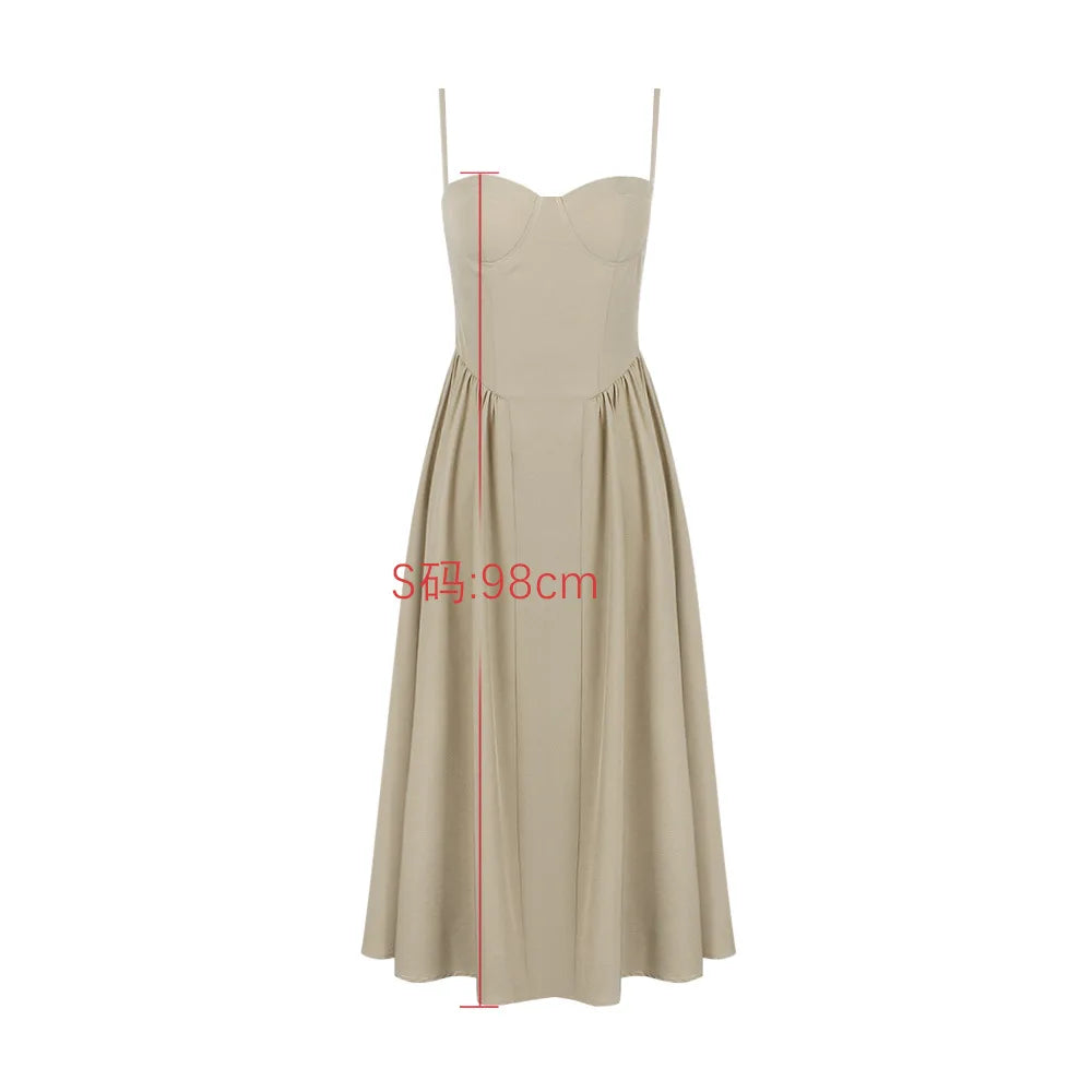 Elegant Spaghetti Strap Midi Dress Slim A Line Party Dresses Navy Blue Casual Birthday Holiday Dress Women's clothing