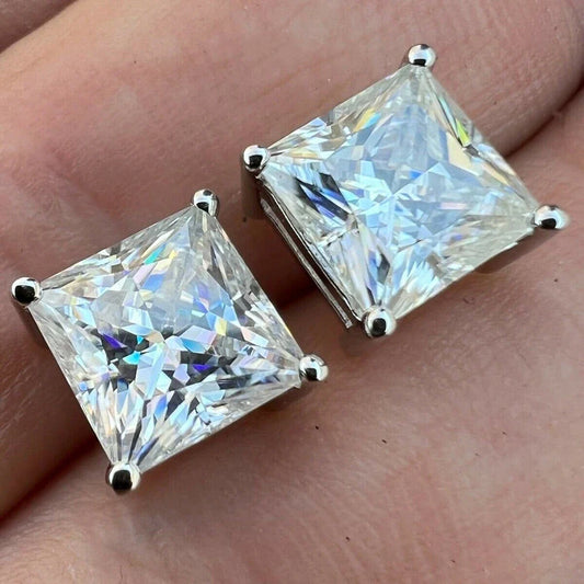 1/2/3/4carat Princess Cut Moissanite Stud Earrings Screw Back 925 Sterling Silver Square Diamond Stud Earring for Women Men Gift