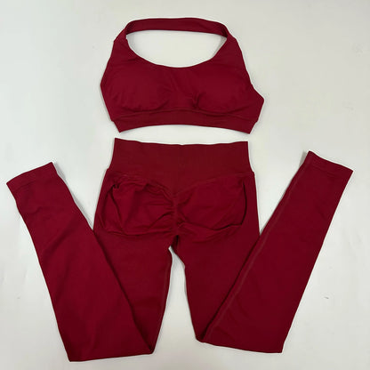 Yoga Leggings Set Women Seamless Yoga Set High Waist Scrunch Butt Legging With Halter Sports Bra Workout Gym Suit