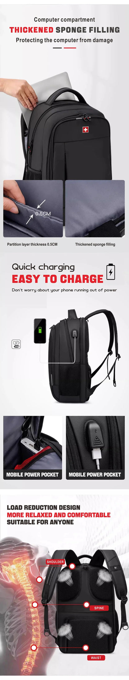SWISS MILITARY Men Laptop Business Backpack Backpack 17 Inch Fashion School waterproof USB Large Capacity Bag mochilas Back Pack