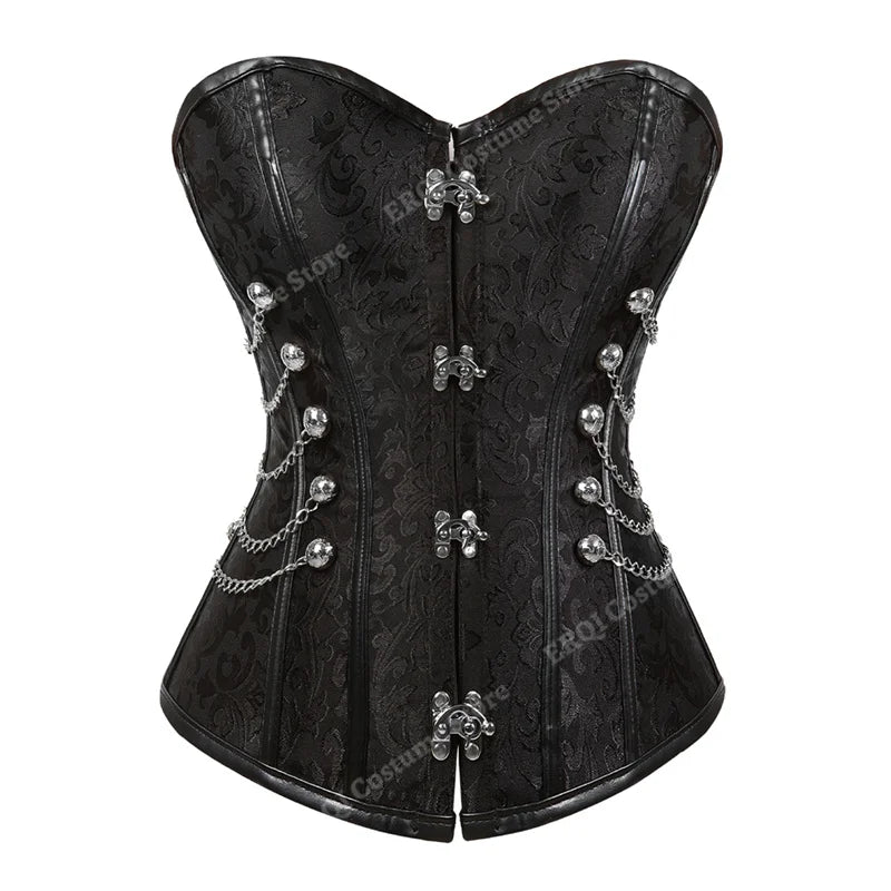 Steampunk Corset Women Plus Size Pirate Corset Top Overbust Halloween Lace Up Costume Gothic Steampunk Corset Metallic Red Brown